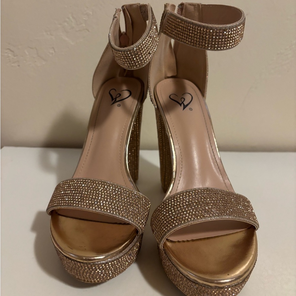 Windsor Rose Gold Heels with Rhinestone Embellishments